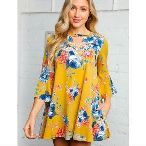 Mustard Key Hole Floral Top